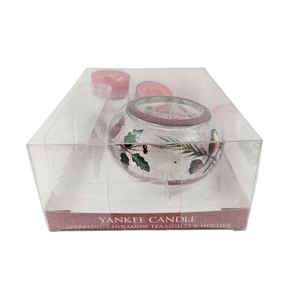 Yankee Candle Sparkling Cinnamon Tea Lights Holder Set Glass Christmas Holiday - Picture 5 of 10
